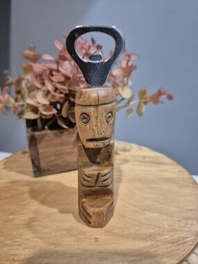 Vintage Hand Carved Wooden Tiki Bottle Opener